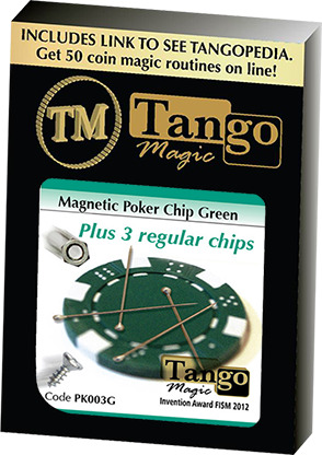 Magnetic Poker Chip Green plus 3 regular chips (PK003G) by Tango Magic
