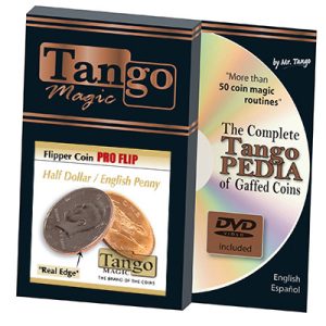 Flipper Coin Pro Flip Half Dollar/English Penny (w/DVD)by Tango (D0100)